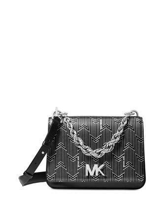 michael kors mott metallic deco chain swing blacksilver|MK Mott Metallic Deco Chain Swing Shoulder Bag.